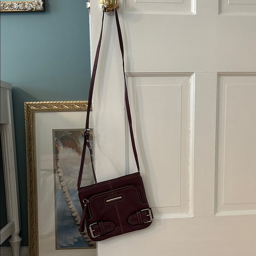 Franco Sarto Versatile Leather Burgundy Crossbody Bag